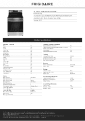 Frigidaire FCRE3062AS Product Specifications Sheet