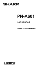 Sharp PN-A601 PN-A601 Professional LCD Monitor Operation Manual