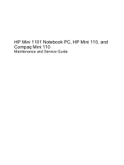 HP Mini 110c-1048NR HP Mini 1101 Notebook PC, HP Mini 110, and Compaq Mini 110 - Maintenance and Service Guide