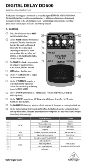 Behringer DIGITAL DELAY DD600 Manual