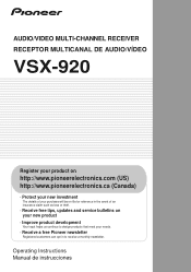 Pioneer VSX-920-K Owner's Manual