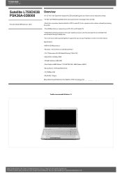 Toshiba Satellite L750 PSK36A-038008 Detailed Specs for Satellite L750 PSK36A-038008 AU/NZ; English