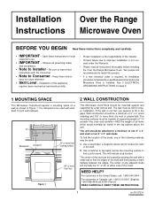 Electrolux PLMV169DC Installation Instructions