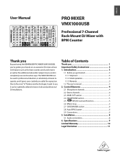 Behringer VMX1000USB Manual