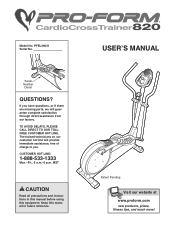 ProForm Cardio Crosstrainer 800 Elliptical English Manual