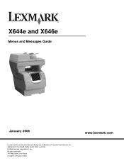 Lexmark X644E Menus and Messages Guide