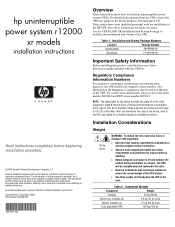 HP R12000XR UPS R12000 XR Models Installation Instructions