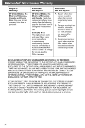 KitchenAid KST4054CU Warranty Information