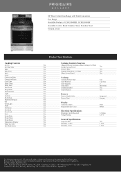 Frigidaire GCRG3060BD Product Specifications Sheet