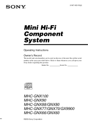 Sony MHC-GX9900 MHCGX9900 Instructions (main component system)