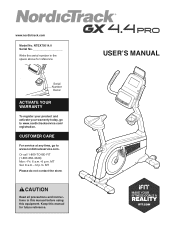 NordicTrack Gx 4.4 Pro Bike English Manual