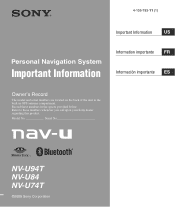 Sony NV-U74T Important Information