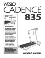 Weslo Cadence 835 Treadmill English Manual