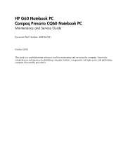 Compaq Presario CQ60-100 HP G60 Notebook PC & Compaq Presario CQ60 Notebook PC - Maintenance and Service Guide