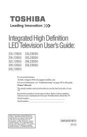 Toshiba 39L2300UM User's Guide for L1350U and L2300U Series TV's