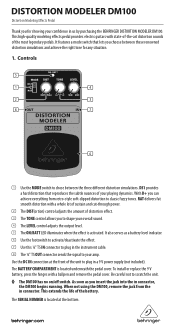 Behringer DISTORTION MODELER DM100 Manual