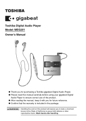 Toshiba B-SX8T-TS12-QM-R Gigabeat, MEG201, Toshiba Digital Audio Player, Owners Manual