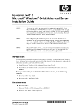 HP Integrity rx4610 hp server rx4610 Microsoft® Windows® 64-bit Advanced Server Installation Guide