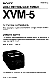 Sony XVM-5 Users Guide