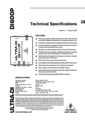 Behringer ULTRA-DI DI600P Specifications Sheet