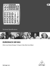 Behringer EURORACK UB1002 Specifications Sheet