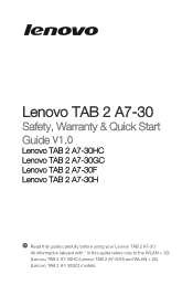 Lenovo Tab 2 A7-30 (English) Safety, Warranty & Quick Start Guide - Lenovo TAB 2 A7-30