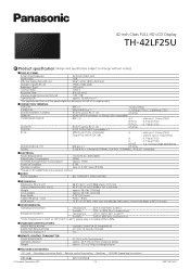 Panasonic TH-42LF25U Spec Sheet