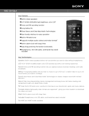 Sony NWZ-S545 Marketing Specifications (Black Model)