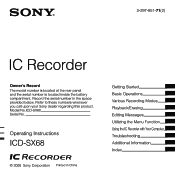 Sony ICD-SX68 Operating Instructions
