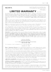 Sony SS-CS9 Limited Warranty (U.S. Only)