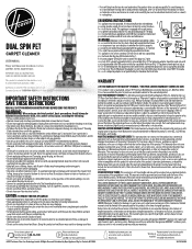 Hoover Dual Spin Pet Product Manual English