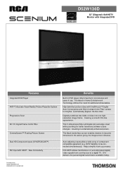 RCA D52W136D Spec Sheet