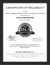 Sharp MX-3070N Reliability Certificate