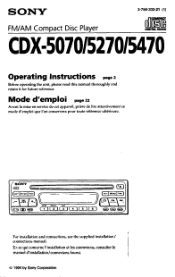 Sony CDX-5470 Operating Instructions