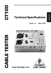 Behringer CABLE TESTER CT100 Specifications Sheet