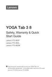 Lenovo YOGA TAB 3 8 (English for India) Safety, Warranty & Quick Start Guide - YOGA Tab 3 8' (YT3-850F/L/M)
