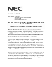 NEC NP-VE281X Launch Press Release