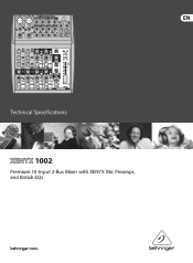 Behringer 1002 Specification Sheet