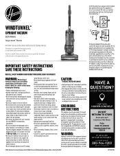 Hoover WindTunnel Tangle Guard Upright Vacuum with LED Crevice Tool Product Manual English