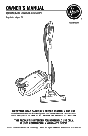 Hoover SH40100 Product Manual