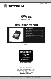 Hayward GVA-24 Valve Actuator GVA-24-Valve-Actuator-Installation-Manual-092051BRevE