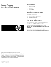 HP BladeSystem c3000 Power Supply Installation Instructions