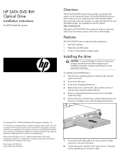 HP ProLiant DL160 HP SATA DVD RW Optical Drive Installation Instructions for HP ProLiant DL servers