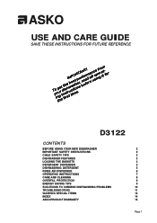 Asko D3122 User manual D3122 Use & Care Guide EN (Products Manufactured Before 1/1/2008 3/5 Warranty)
