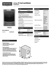 Maytag MHW5630H Specification Sheet