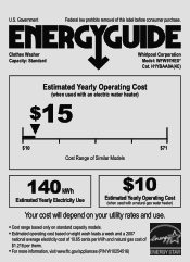 Whirlpool WFW97HEXW Energy Guide