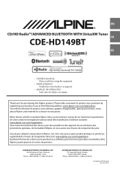 Alpine CDE-HD149BT Owner's Manual (french)
