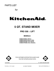 KitchenAid KSM500PSOB Parts List