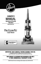 Hoover Pro Clean Pet Product Manual