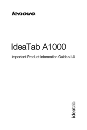 Lenovo A1000 Important Product Information Guide - IdeaTab A1000 Tablet